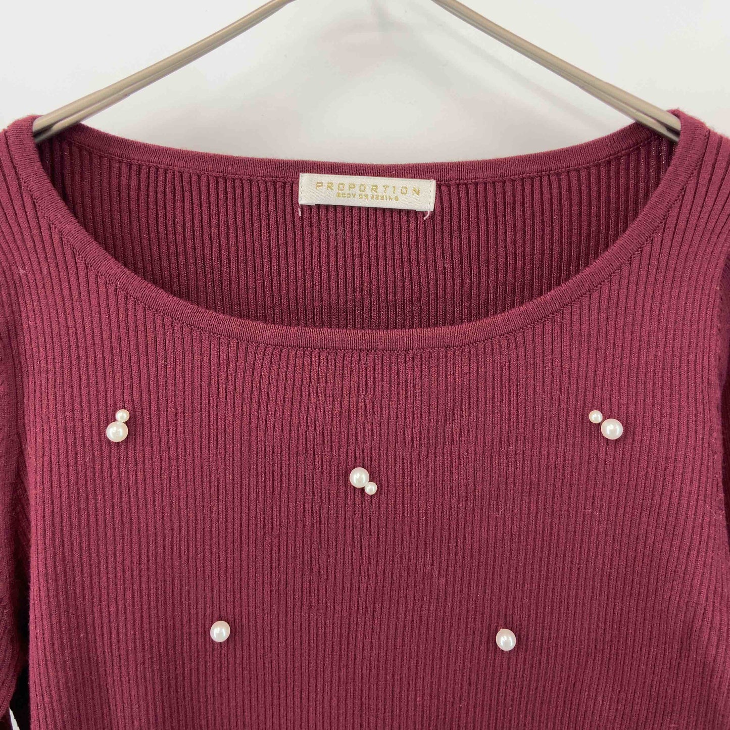 PROPORTION BODY DRESSING プロポーションボディドレッシング レディース リブ ニット 長袖 ボルドー パール ボリューム袖