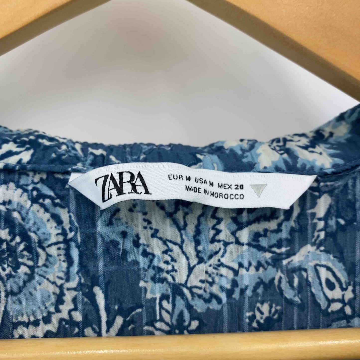ZARA ザラ レディース 半袖シャツ/ブラウス 開襟シャツ 花柄 ブルー
