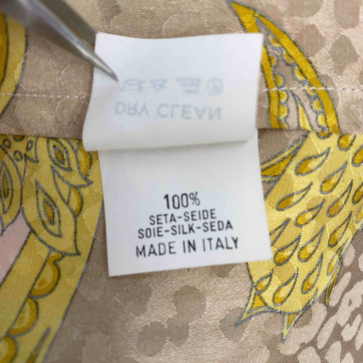 ヴィンテージ AC BANG エーシーバング スカーフ柄 バブル 派手 シルク100% イタリア製 レディース 長袖ブラウス 肩パット付き