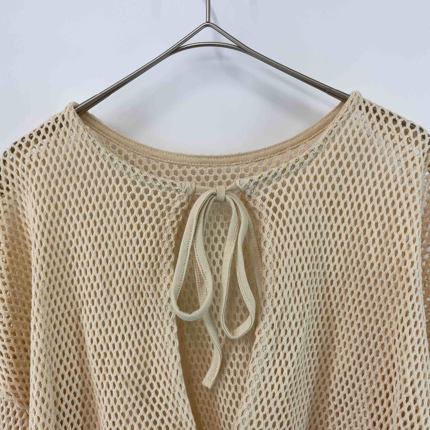 LOWRYS FARM ローリーズファーム レディース メッシュプルオーバー 長袖 バックリボン ベージュ