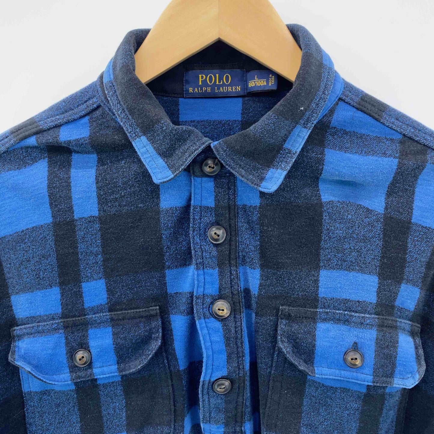 POLO Ralph Lauren ポロ ラルフローレン 大柄チェック シャツ 長袖 青×黒 サイズLツ