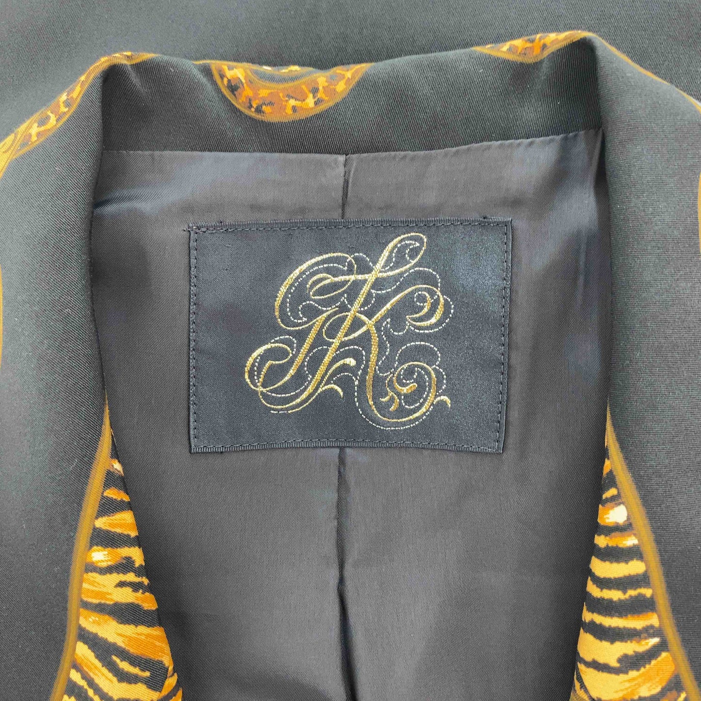 伊太利屋 イタリヤ レディース  ダブルテーラードジャケット プリント ブラック