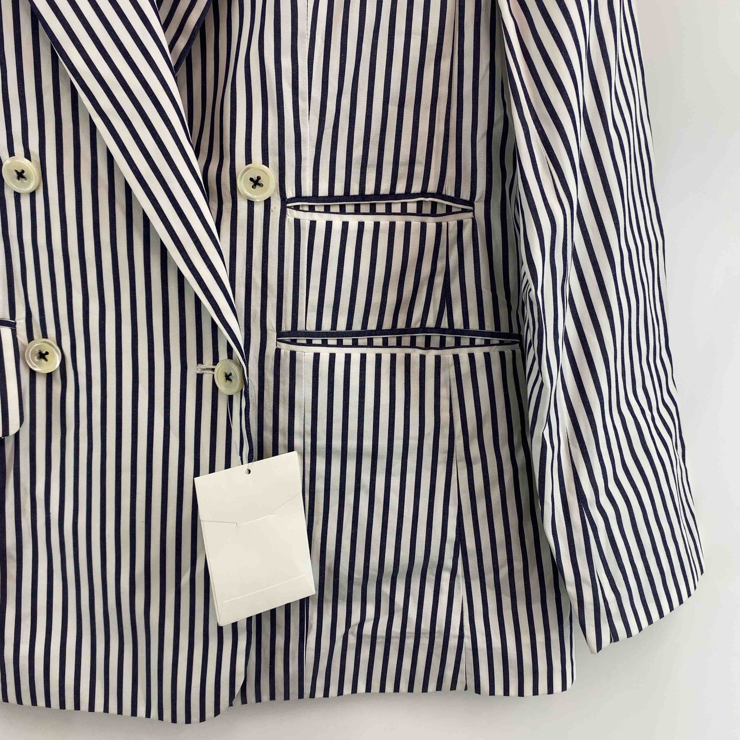 TICCA  レディース ジャケット/アウター テーラードジャケット ホワイト×ネイビー ストライプ柄