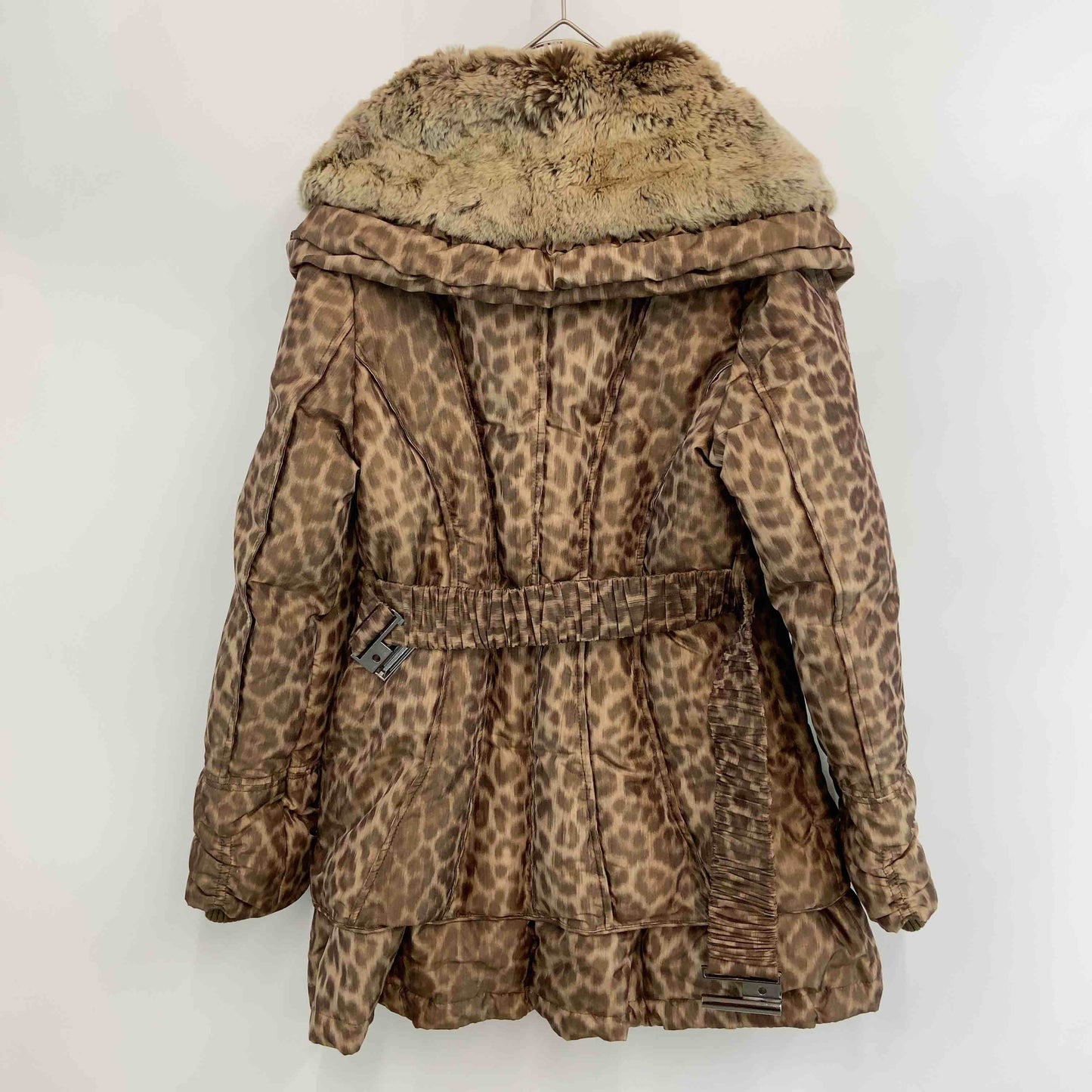 伊太利屋 イタリヤ レディース ダウンジャケット レオパード柄 ショールカラー ファー ベージュ