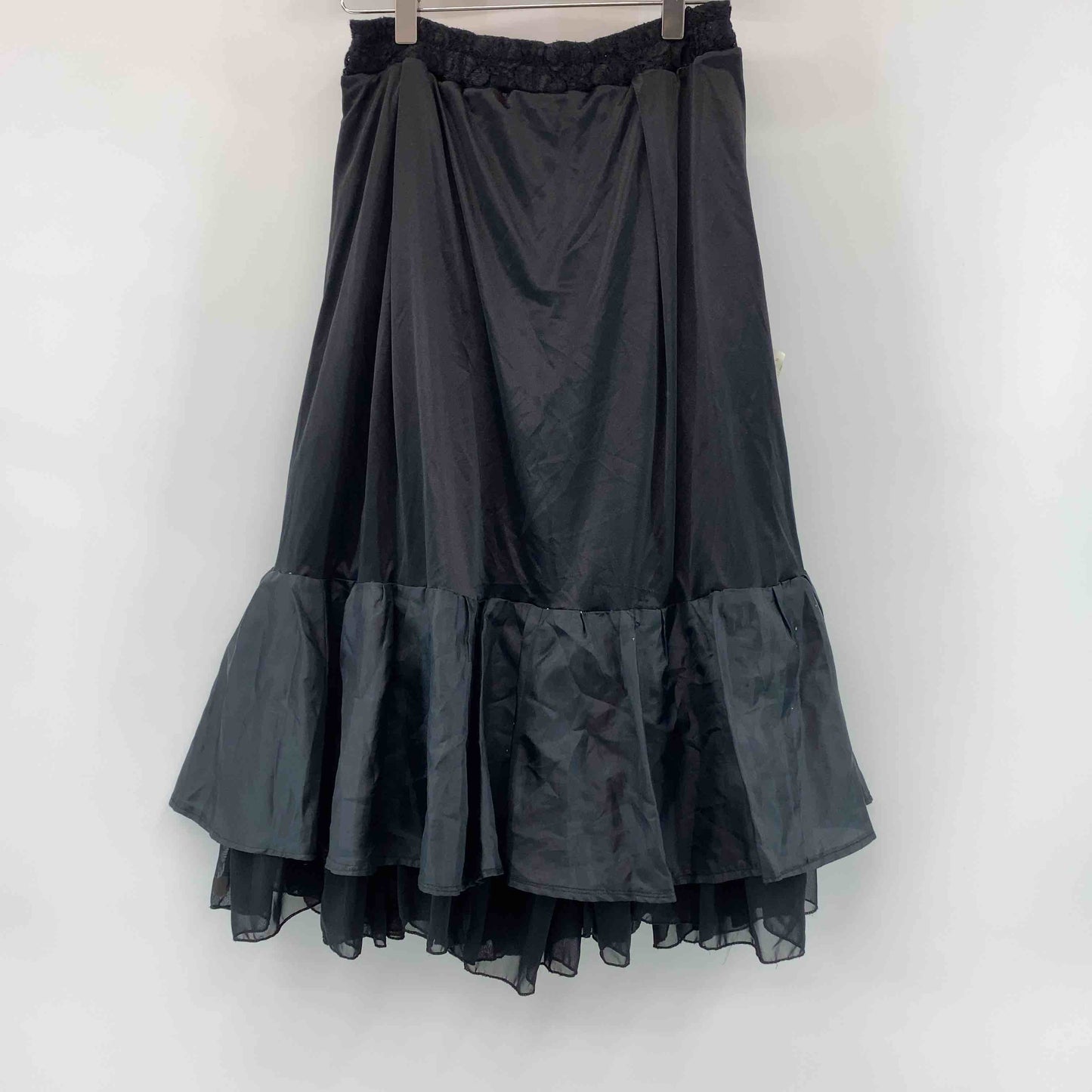 レディース ロングスカート　レース素材　リボン　ブラック