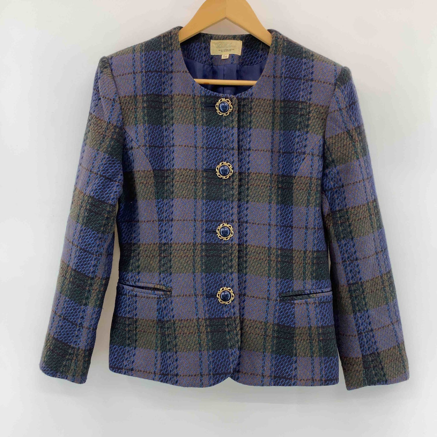 Dolly love  レディース セットアップ ノーカラージャケット タイトスカート チェック柄 ブルーグリーン系