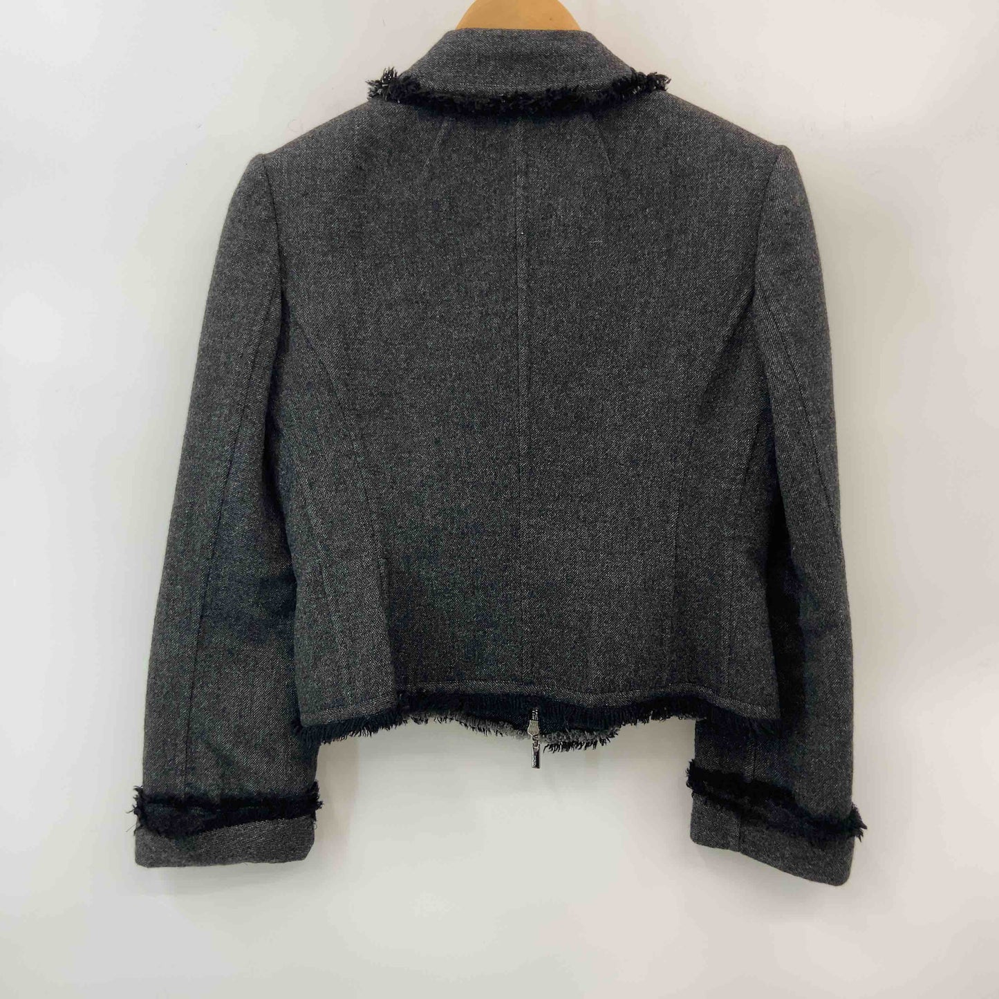 FOXEY (NEWYORK) フォクシーニューヨーク レディース ステンカラージャケット ウール混 チャコールグレー フリンジ フルジップ