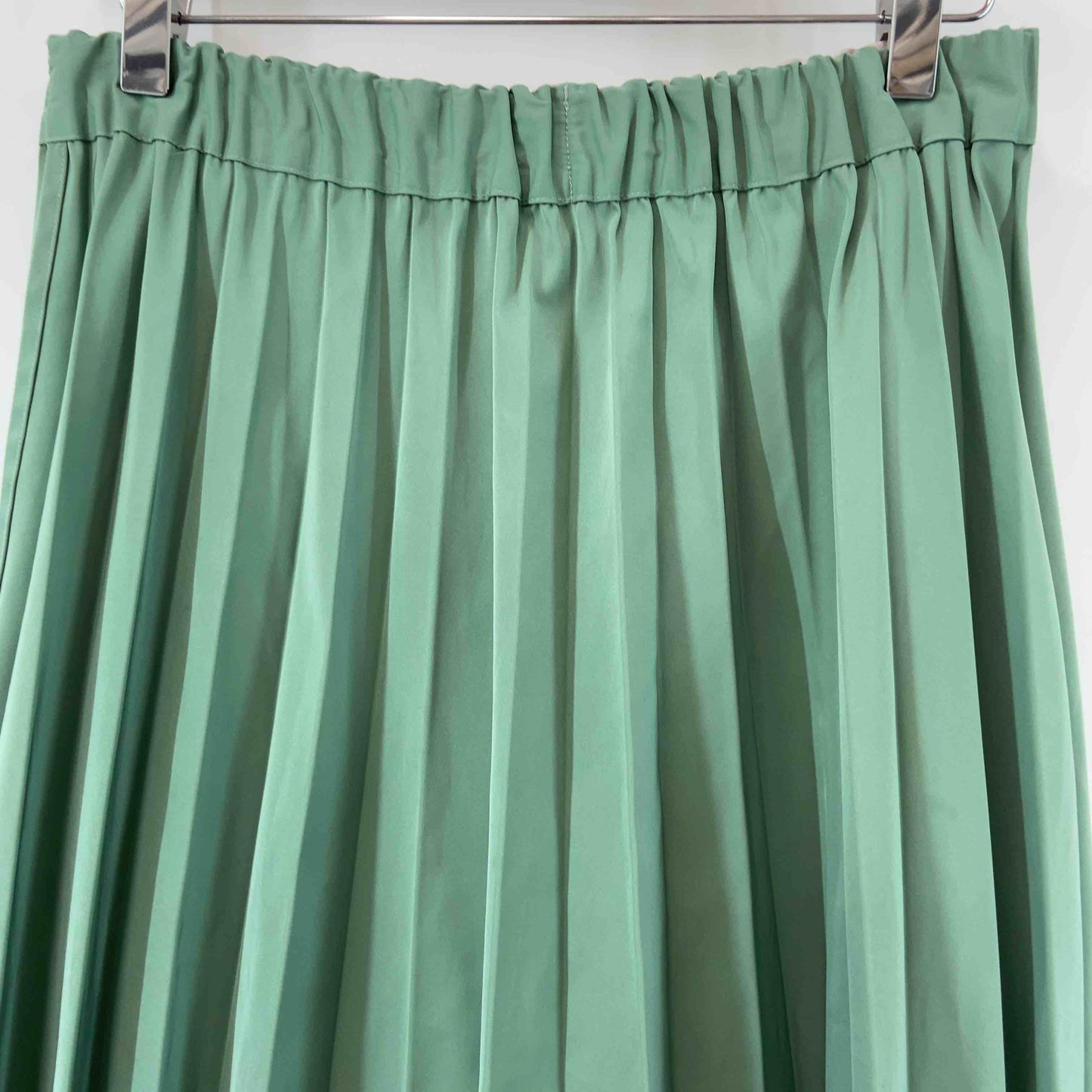 レディース ロングスカート プリーツ リバーシブル グリーン/ピンクベージュ ウエストゴム