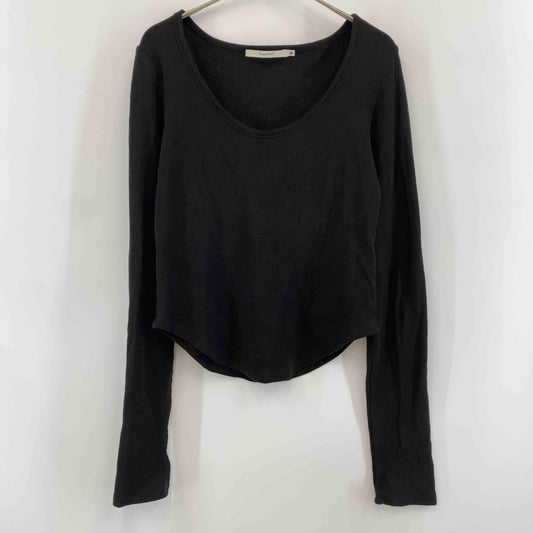 レディース Tシャツ（長袖）リブカットソー ブラック 無地