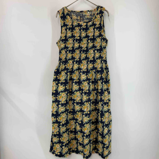 レディース ノースリーブワンピース　ロングワンピ　花柄　ギャザー　ネイビー