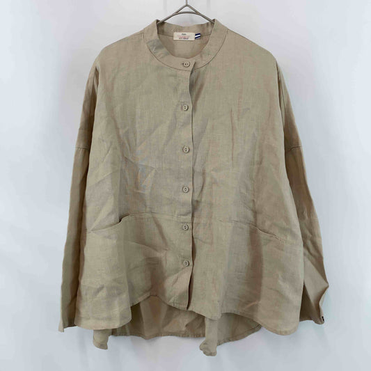 Ｄ*g*y デコカンパニー　ノーカラー　 リネン　麻100％　生成　ベージュ　サイズＬ　レディース 長袖シャツ/ブラウス