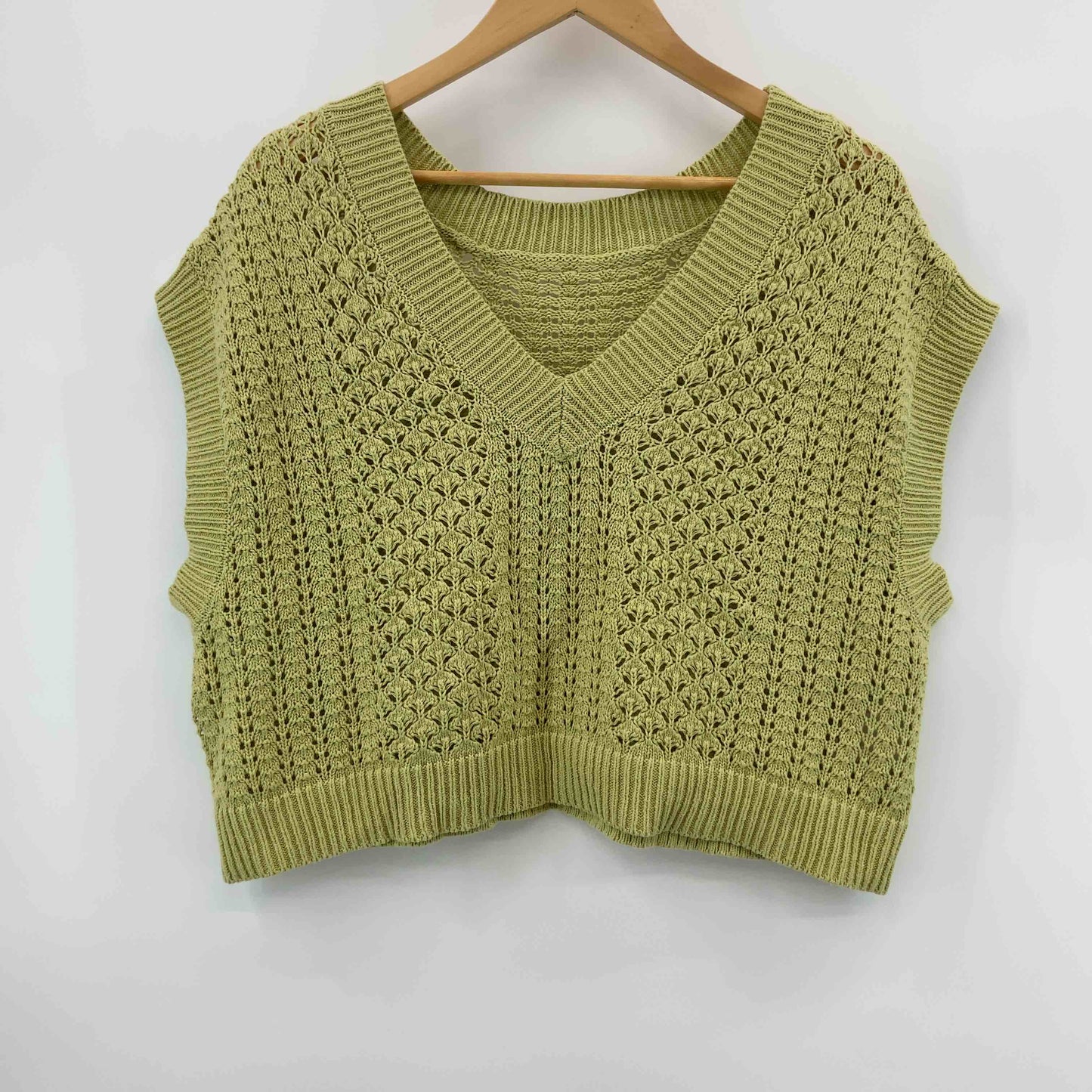 studio CLIP スタディオクリップ レディース ニット ベスト ピスタチオ グリーン ショート丈 麻混