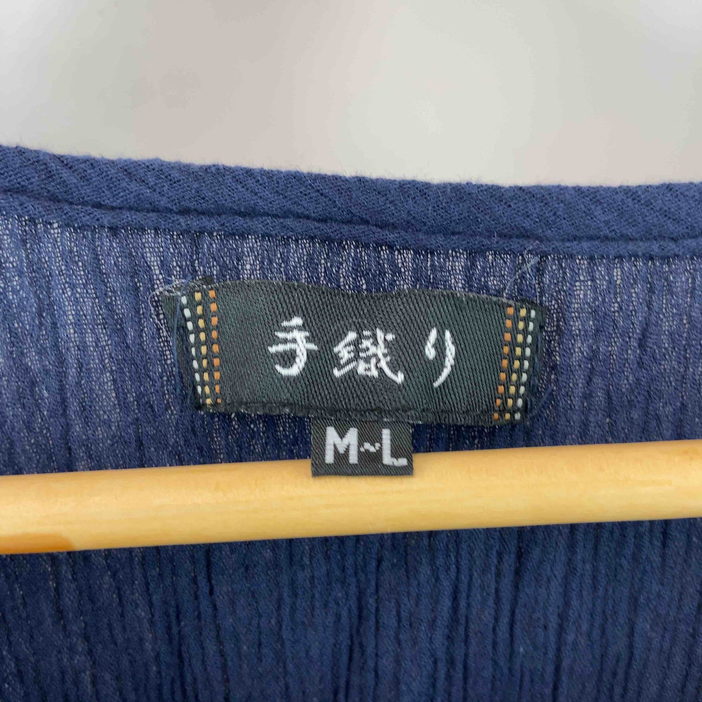 手織り レディース ベスト ジレ　サイドリボン　藍色