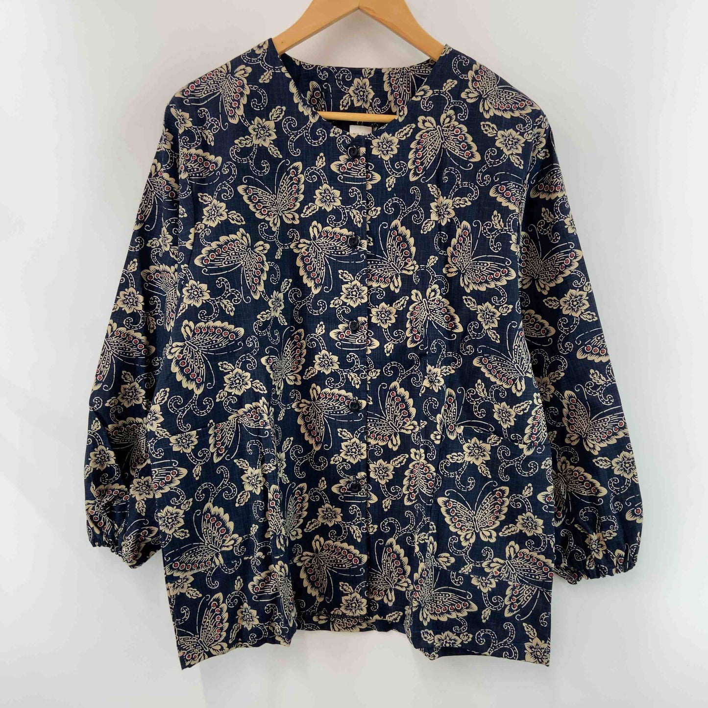 レディース 長袖シャツ/ブラウス 総柄 ネイビー