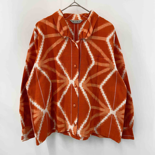 綾小路E レディース 長袖シャツ/ブラウス 絣(かすり)模様 オレンジ