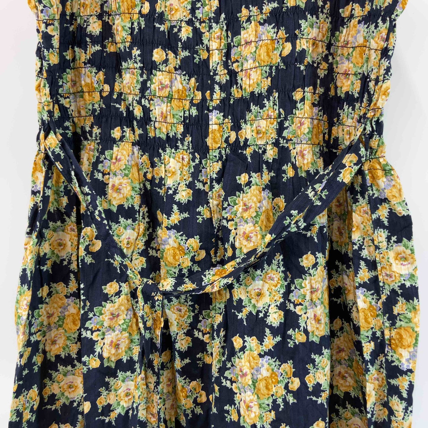 レディース ノースリーブワンピース　ロングワンピ　花柄　ギャザー　ネイビー