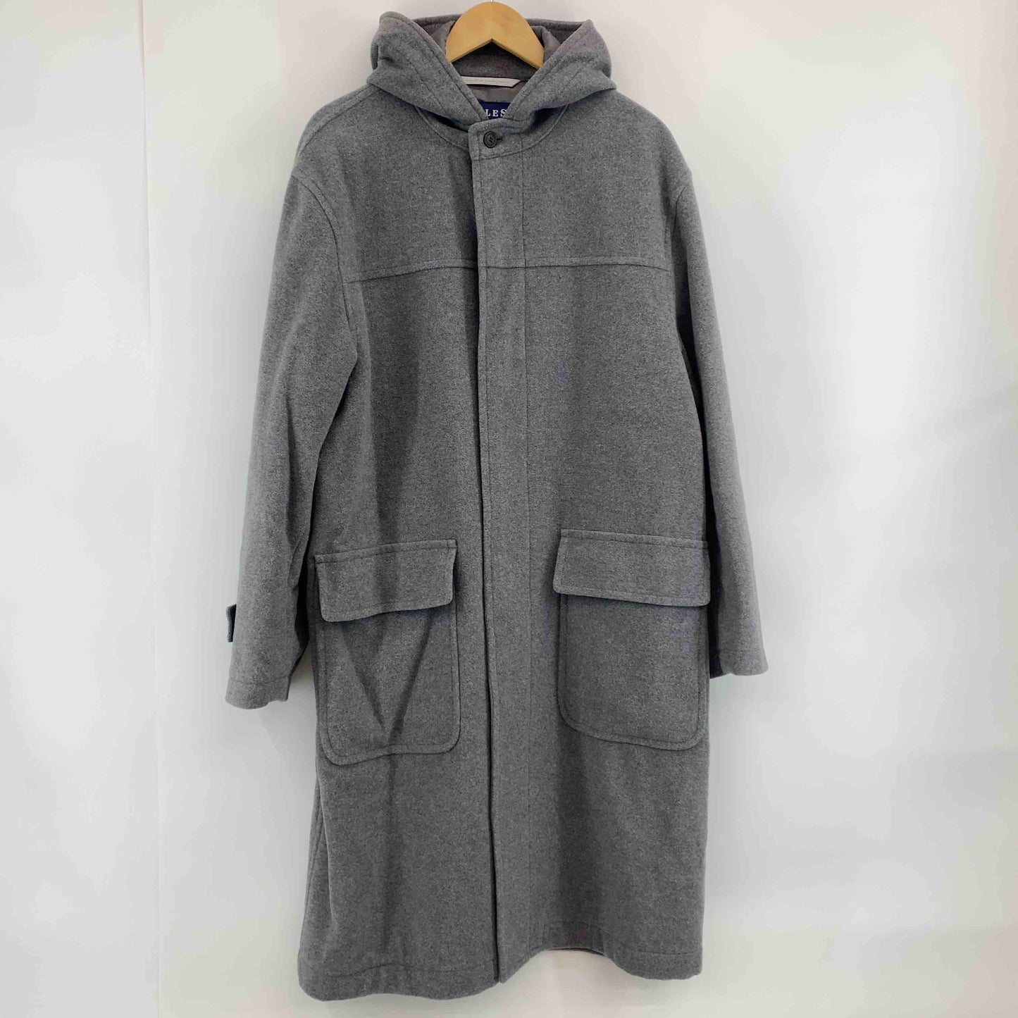 COLES メンズ ロングコート フード付き ウール混 グレー