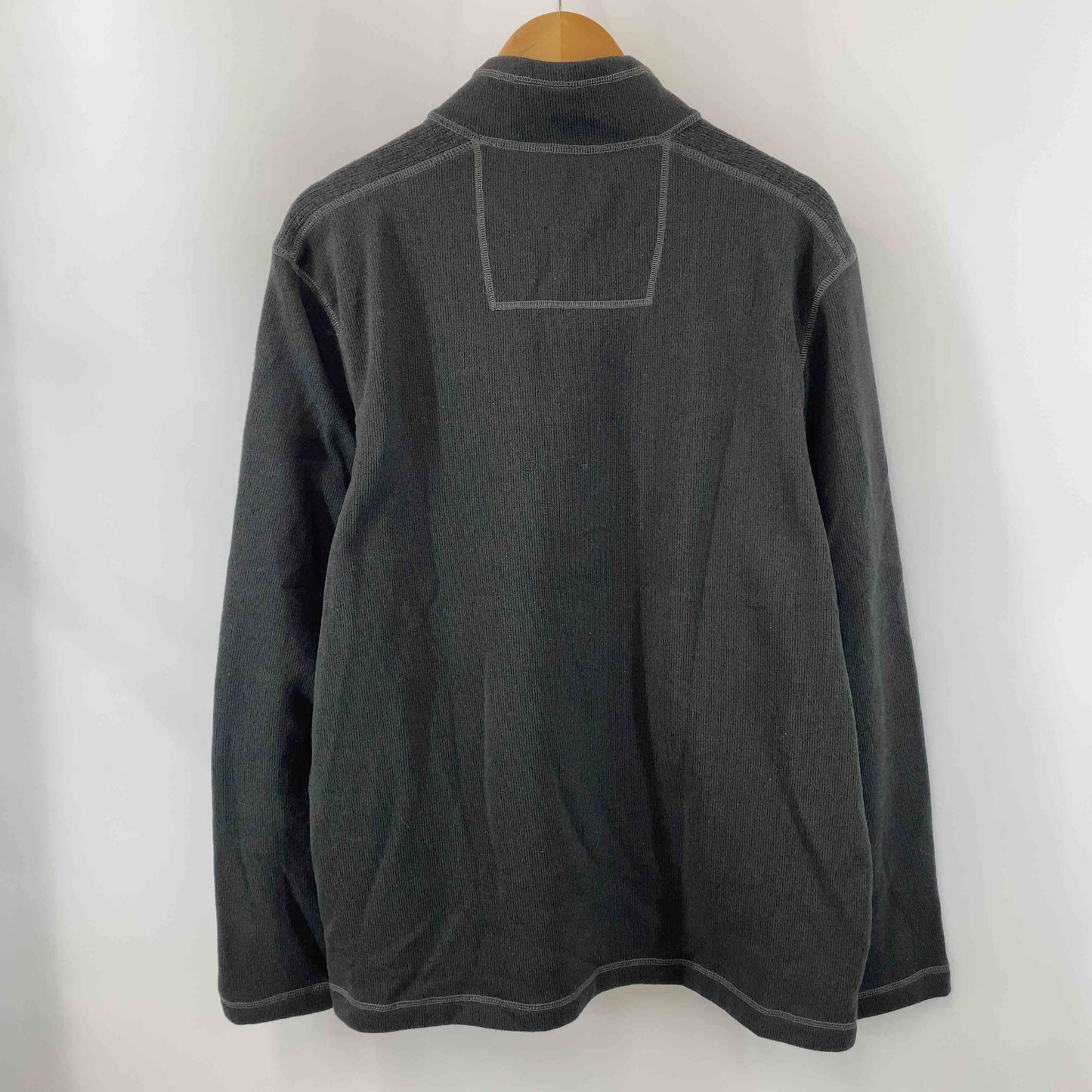 G.H.BASS&CO ジーエイチバス メンズ カットソー長袖 ハイネック ハーフボタン チャコール