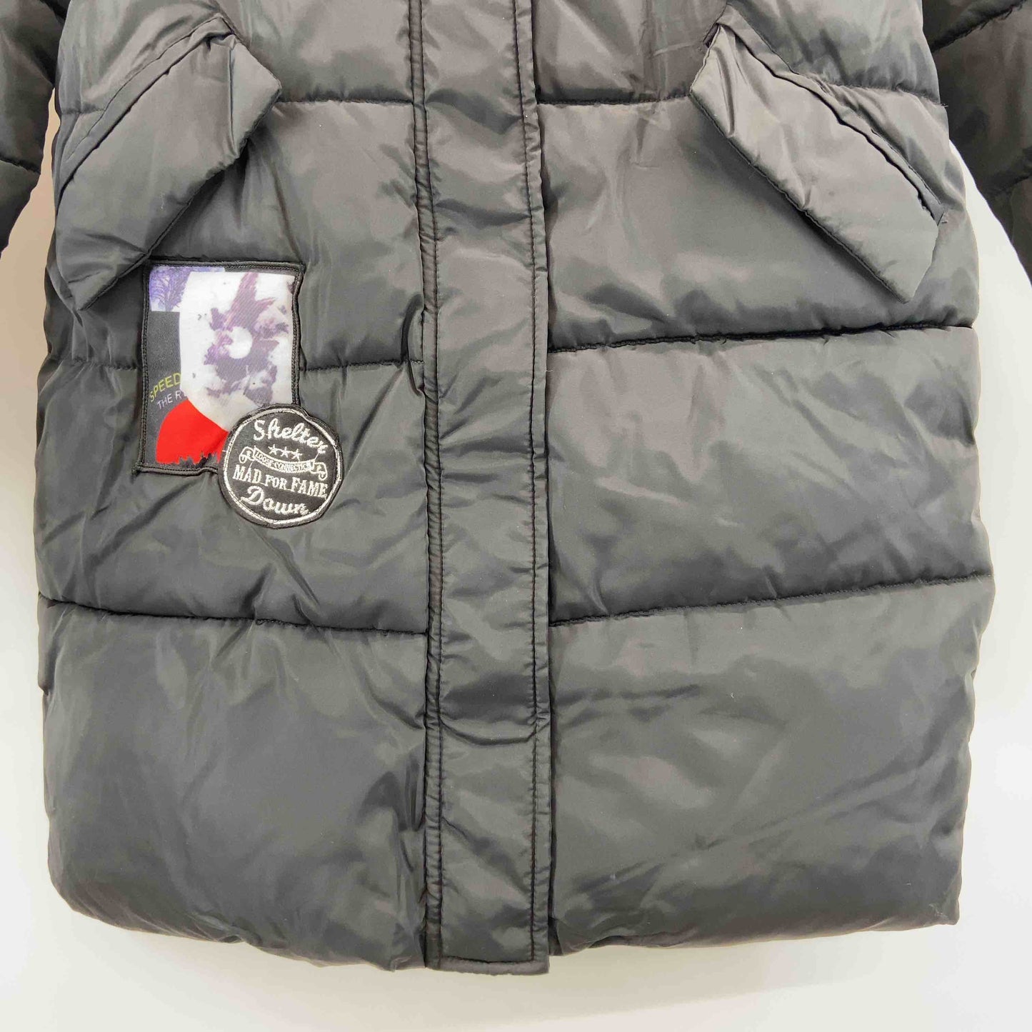 レディース 中綿コート　ワッペン　ファー付き　黒