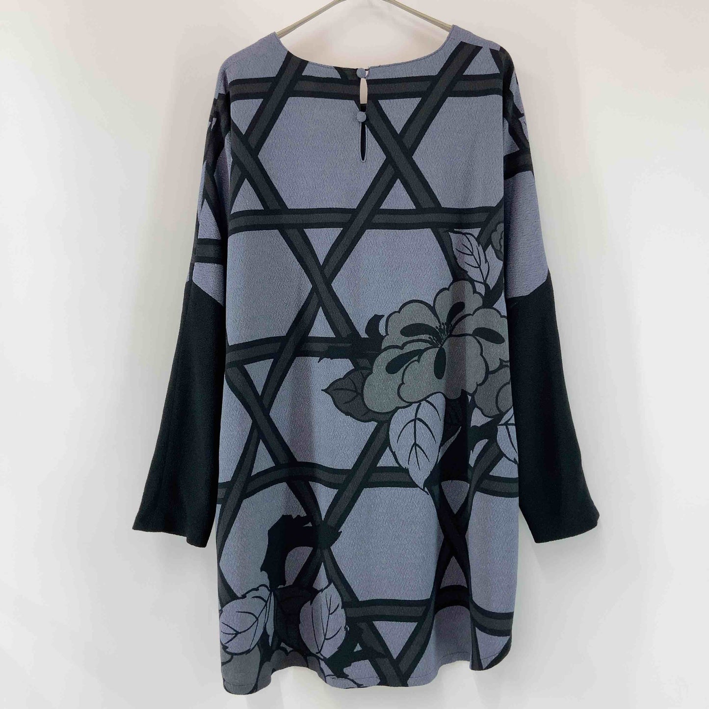 詩仙堂 BY HITOSHI シセンドウ  レディース 長袖シャツ ちりめんブラウス　花柄　ブルー