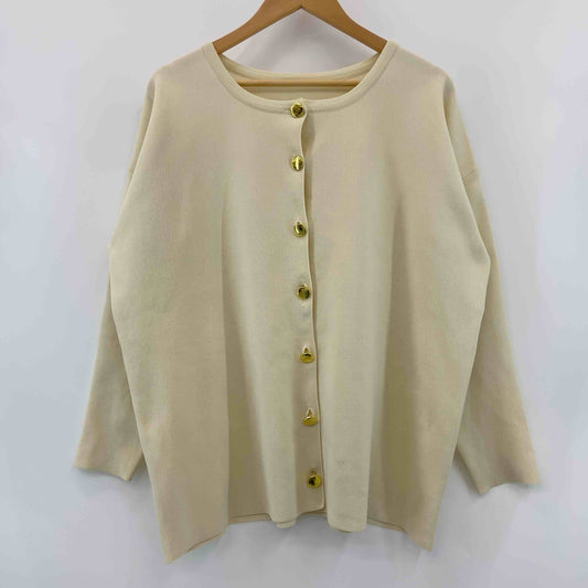 レディース カーディガン 長袖 アイボリー 金ボタン