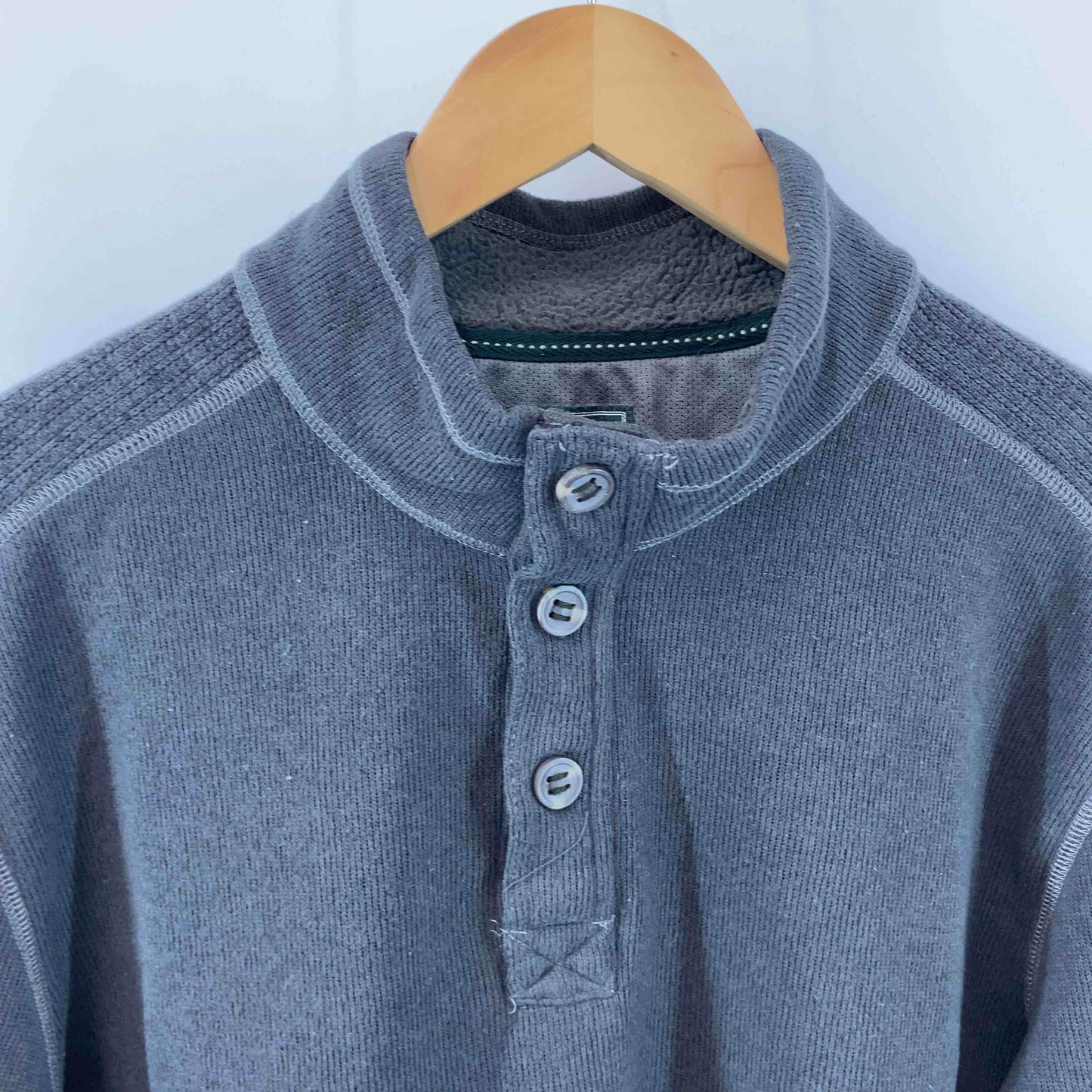 G.H.BASS&CO ジーエイチバス メンズ カットソー長袖 ハイネック ハーフボタン チャコール