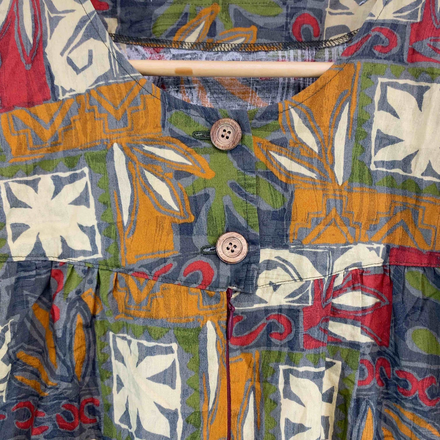 レディース 半袖　ロングワンピース　総柄　ポケット　ジップアップ