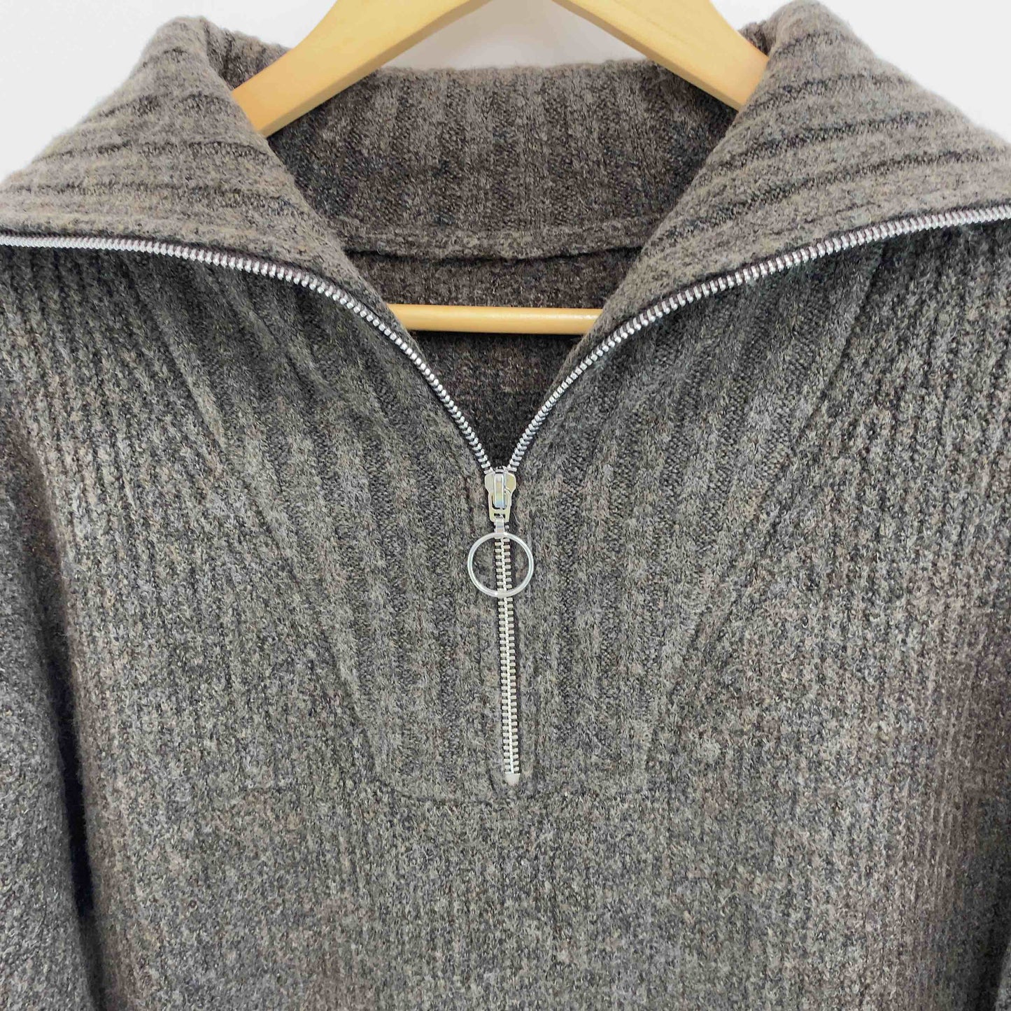 レディース ニット ジップアップ プルオーバー カーキ