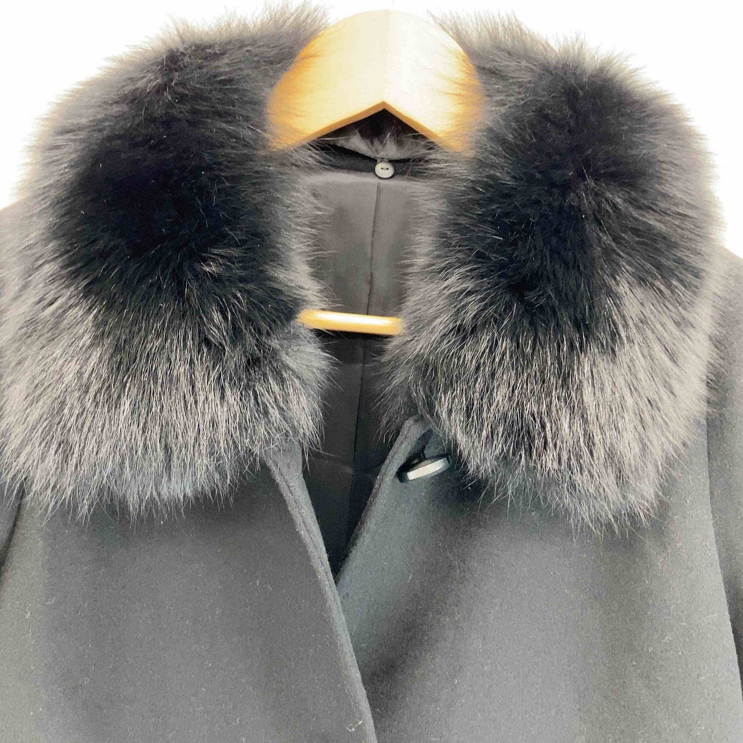 レディース カシミヤ100％ ロングコート 黒 ファー取り外し可 ブルーフォックス