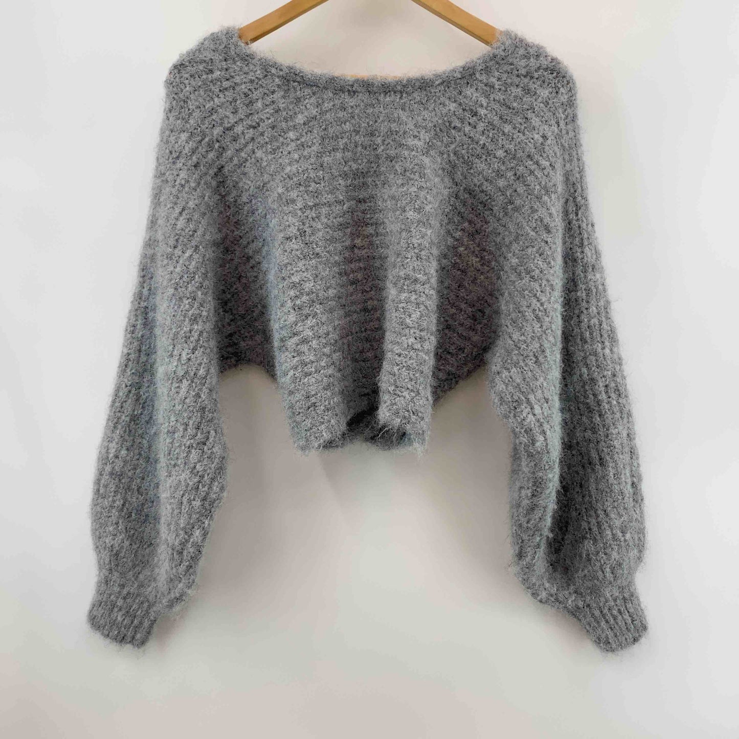 レディース ニット グレー ショート丈 カシュクール風