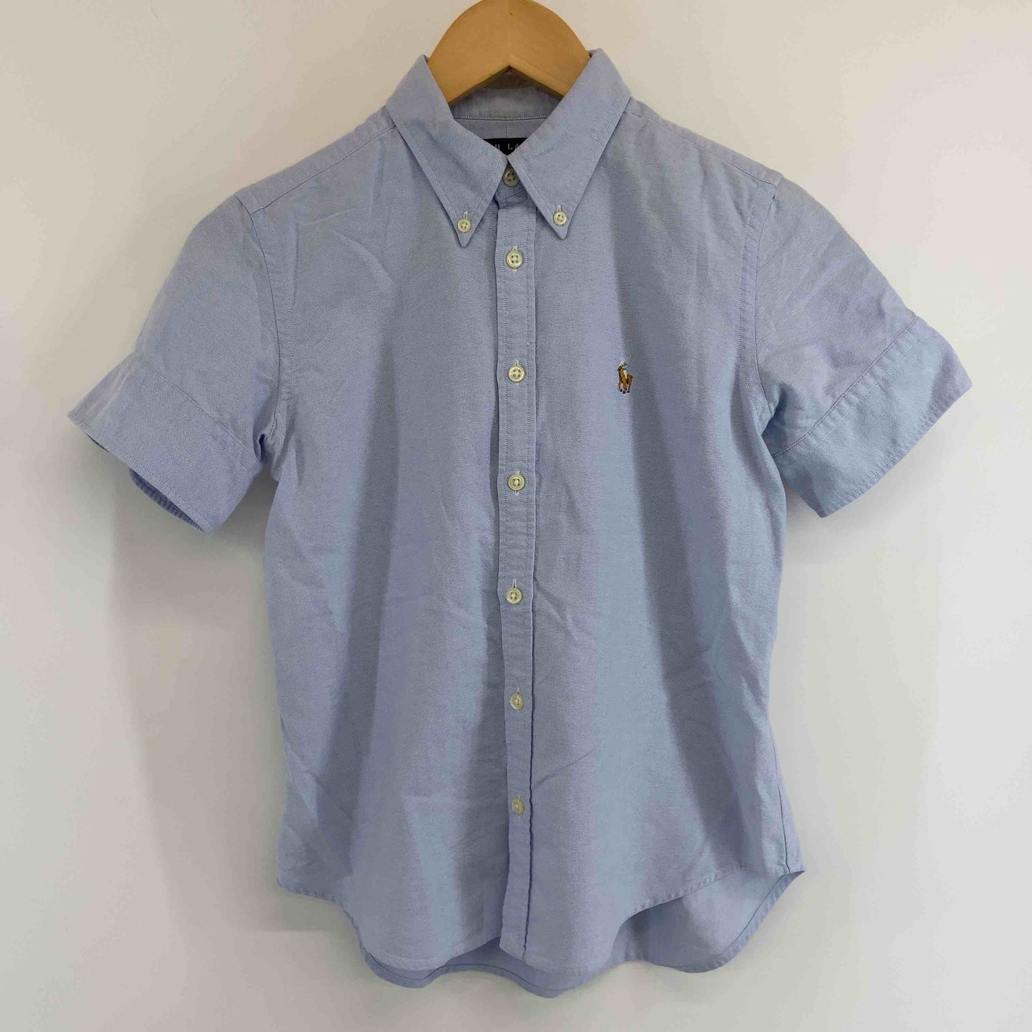 RALPH LAUREN ラルフローレン レディース 半袖シャツ　ブラウス　ボタンダウン　ロゴ刺繍　ブルー