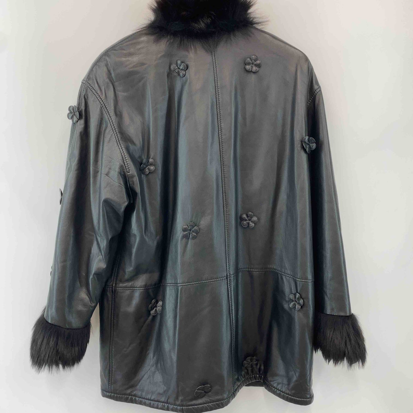 レディース レザージャケット ブラック　ファー　花装飾