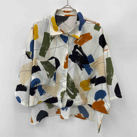 レディース 七分袖シャツ/ブラウス 総柄  ワイド ショート丈