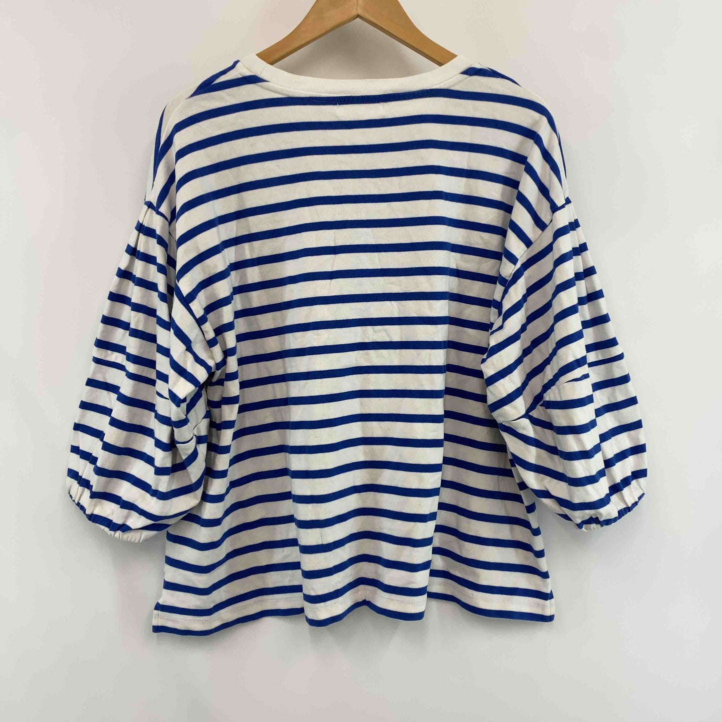 niko and... ニコアンド レディース カットソー長袖 ボーダー オフ×ブルー ボリュームスリーブ