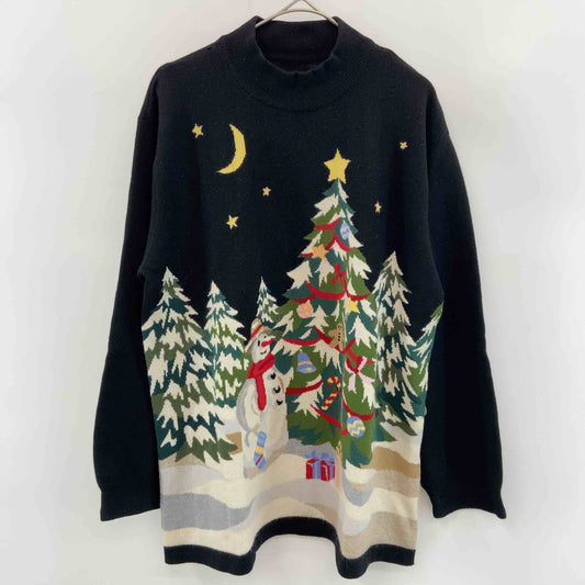 三崎商事　カシミア100％　クリスマスツリー　雪だるま　長袖　黒　ブラック　レディース ニット/セーター