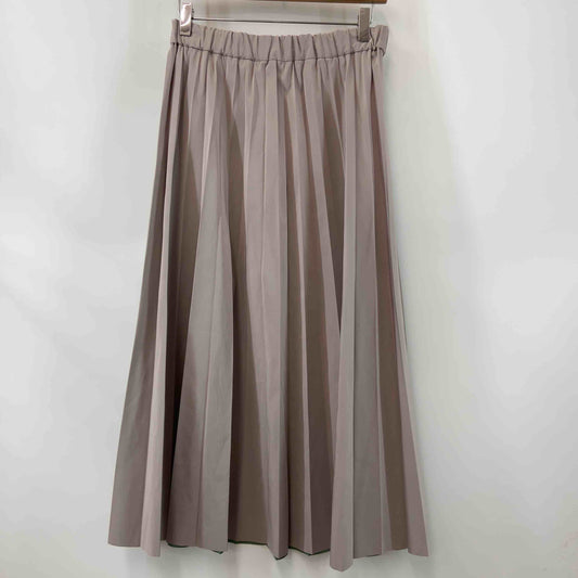 レディース ロングスカート プリーツ リバーシブル グリーン/ピンクベージュ ウエストゴム