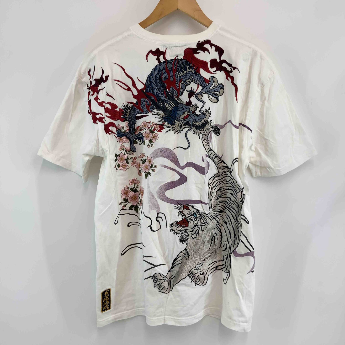 絡繰魂 カラクリダマシイ メンズ Tシャツ 半袖 和柄刺繍 オフ