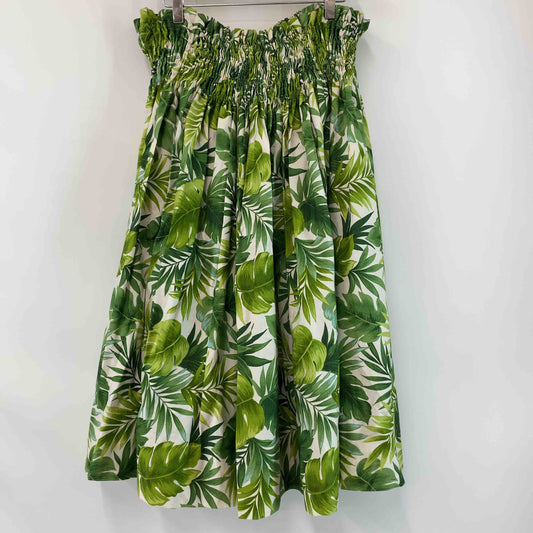 レディース ロングスカート ギャザースカート 無地  ウエストゴム ボタニカル柄　グリーン系