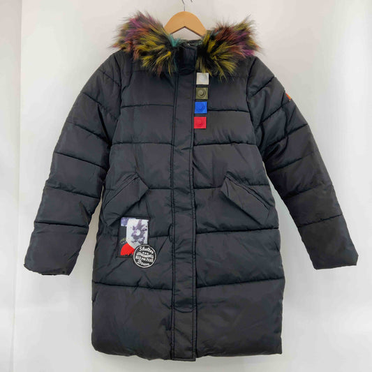 レディース 中綿コート　ワッペン　ファー付き　黒