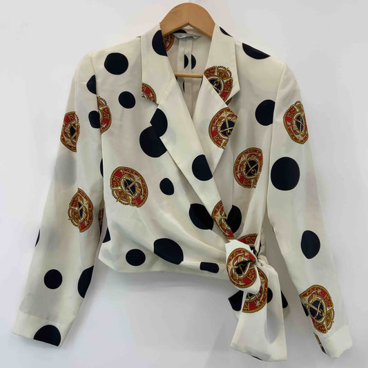 ヴィンテージ スカーフ柄　ブラウス風薄手ジャケットとスカート　セットアップ