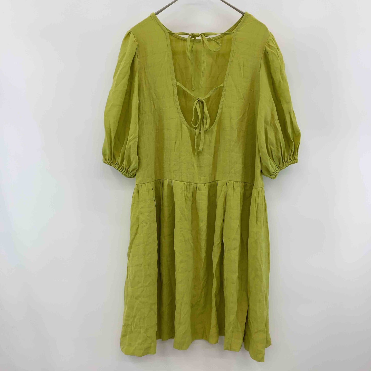 w closet ダブルクローゼット レディース 半袖ワンピース　背中リボン　黄緑