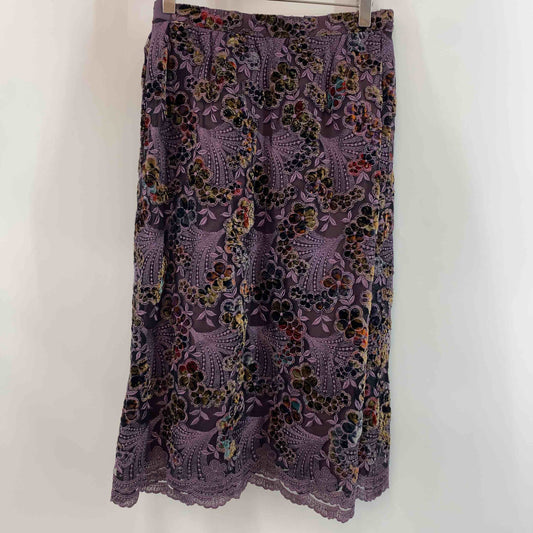 レディース ひざ丈スカート 紫 レーヨン ナイロン 花柄 ストレート