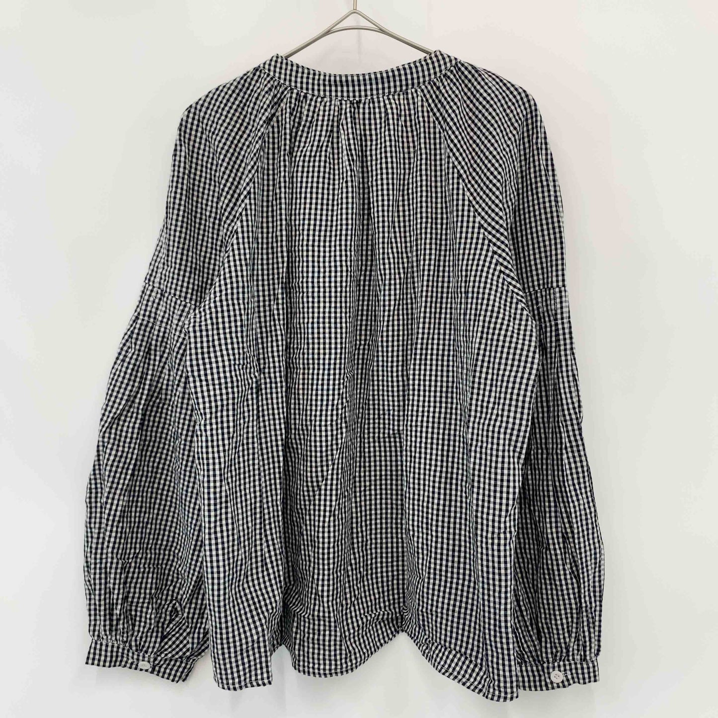 レディース 長袖シャツ　ブラウス　ギンガムチェック　ラグランスリーブ　黒