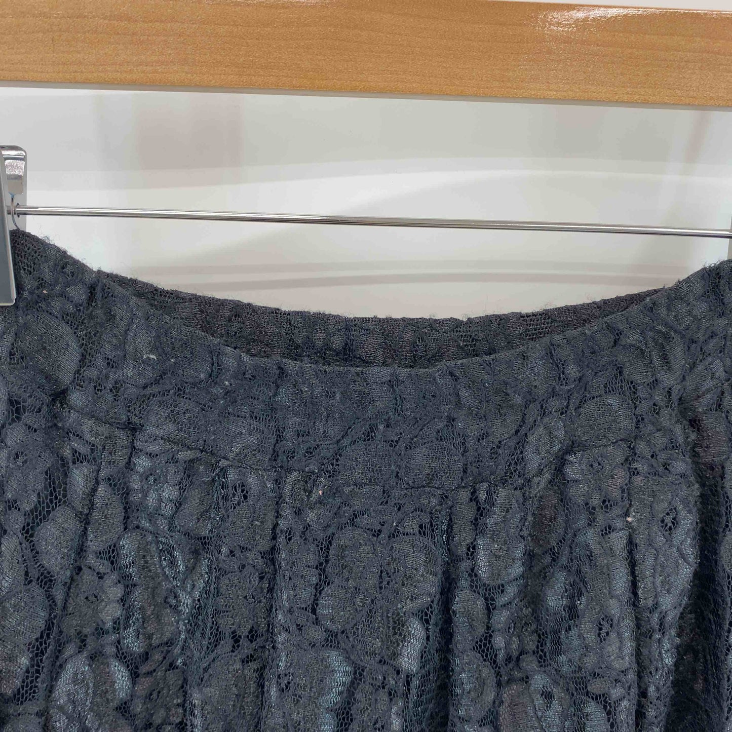 レディース ロングスカート　レース素材　リボン　ブラック