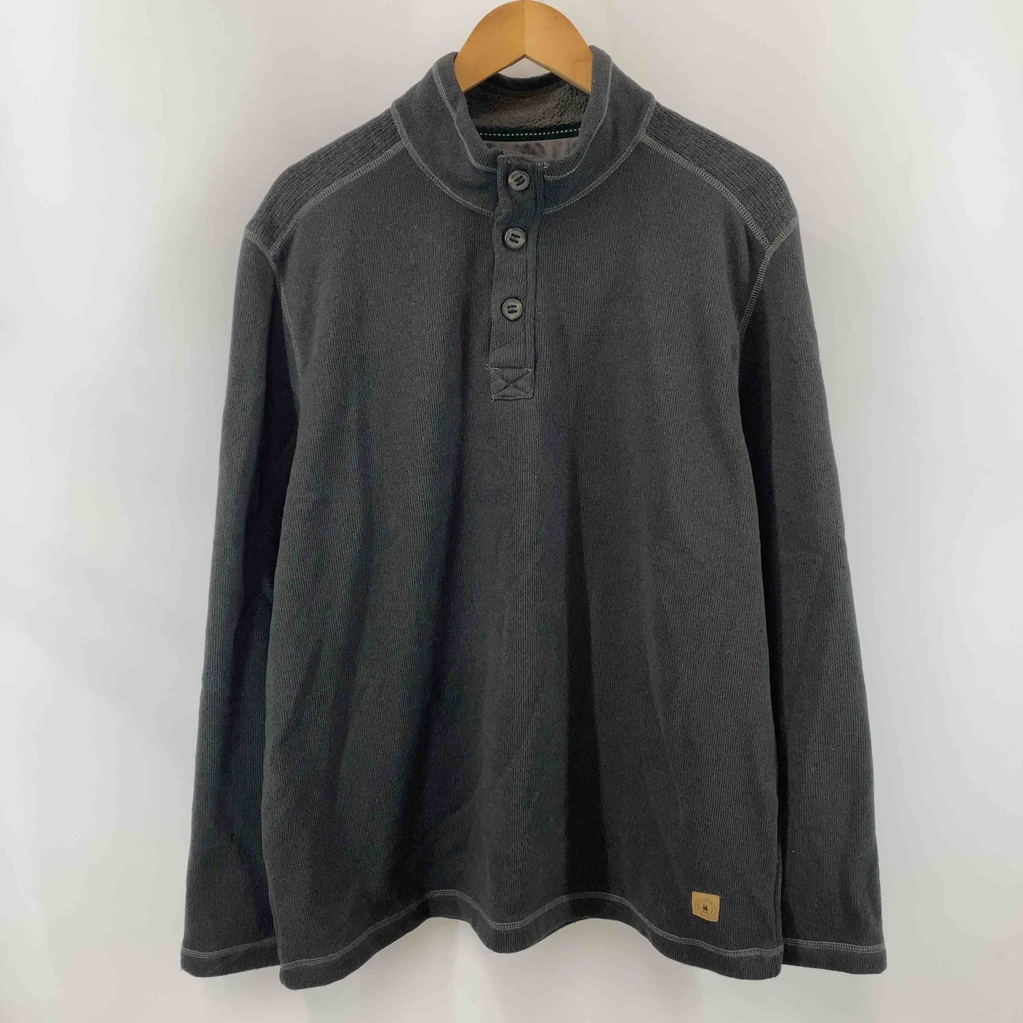 G.H.BASS&CO ジーエイチバス メンズ カットソー長袖 ハイネック ハーフボタン チャコール