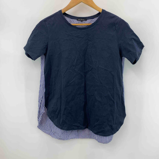 23区 ニジュウサンク レディース Tシャツ（半袖）異素材切り替え ネイビー/ブルーストライプ コットン