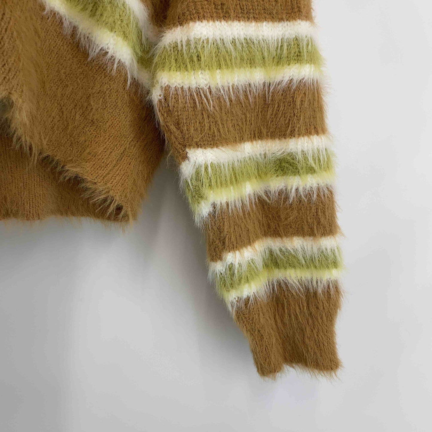 sevens  レディース カーディガン シャギーニット ボーダー ブラウン ショート丈