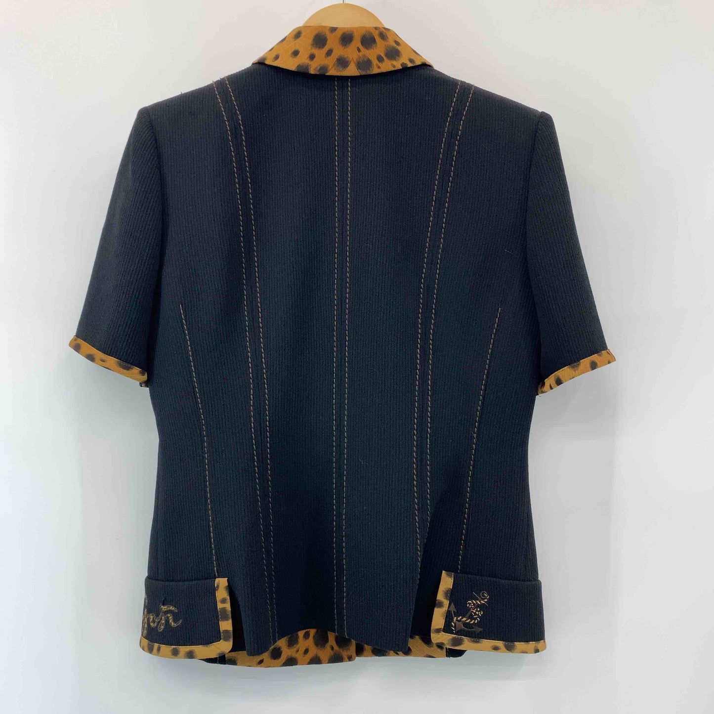 伊太利屋 イタリヤ レディース テーラードジャケット レオパード柄 ブラック 半袖
