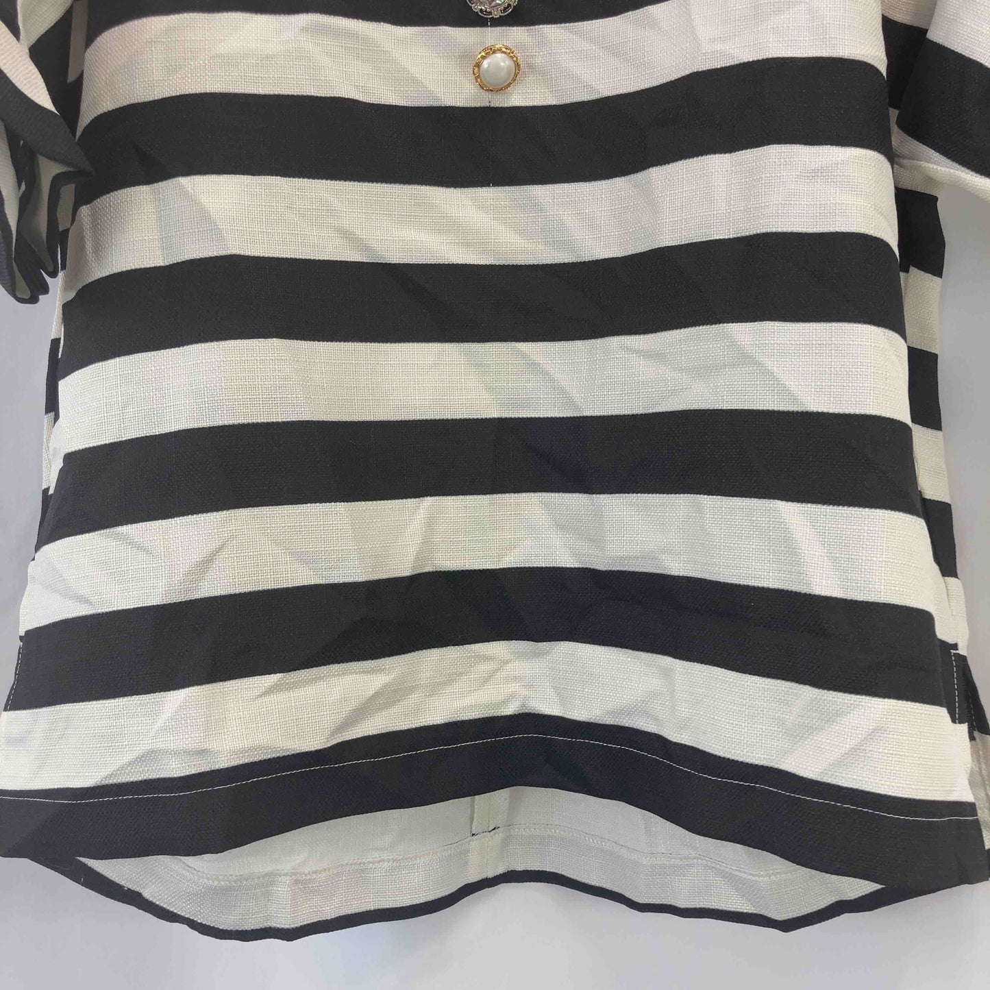 grove グローブ レディース 半袖シャツ/ブラウス 白黒 ボーダー柄 tk