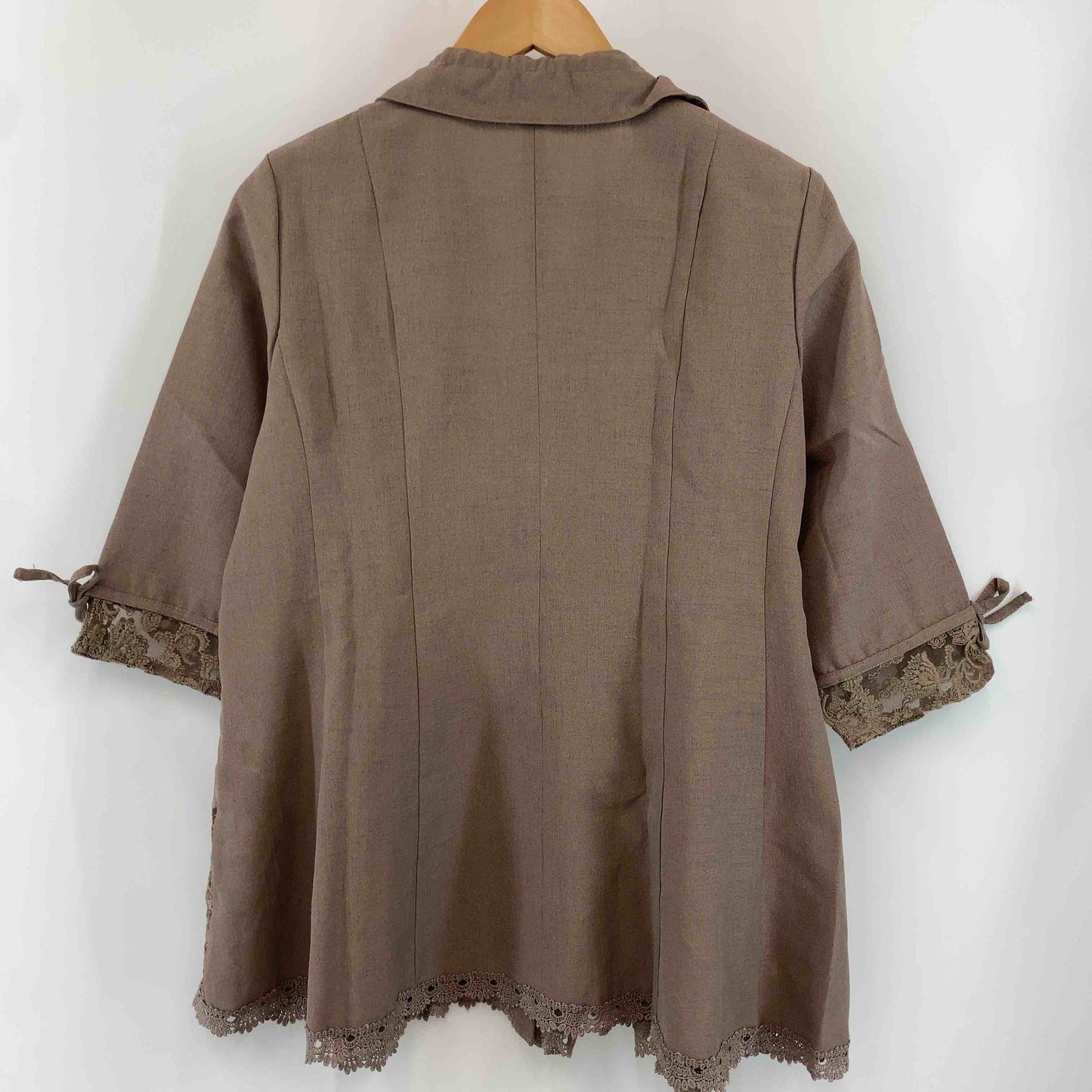 Sun Wind ブラウン レース 刺繍 チュニック型 レディース 半袖シャツ ブラウス